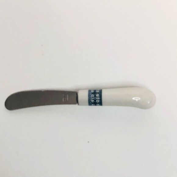 vtg 80s butter cheese knife ceramic handle nordic blue snowflake replacement - Picture 3 of 6